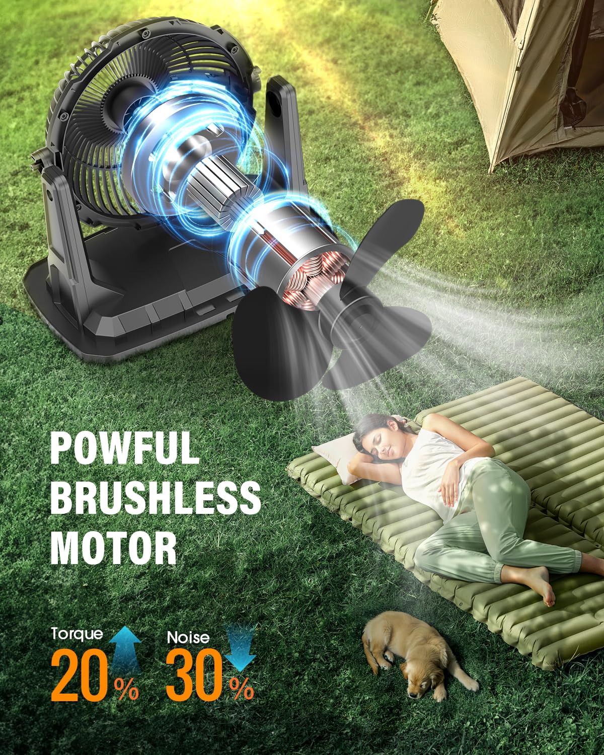 JJJSHOP 10″ 9L Portable Misting Fan, [Max 55Hrs] Outdoor Mister Fan for Outside Patios Golf, 20000mAh Rechargeable Battery Operated Travel Water Cooling Fan, Camping Patio Accessories - 3 Spray Misters