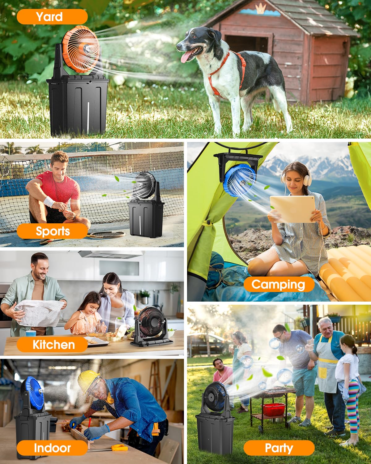JJJSHOP 10″ 9L Portable Misting Fan, [Max 55Hrs] Outdoor Mister Fan for Outside Patios Golf, 20000mAh Rechargeable Battery Operated Travel Water Cooling Fan, Camping Patio Accessories - 3 Spray Misters