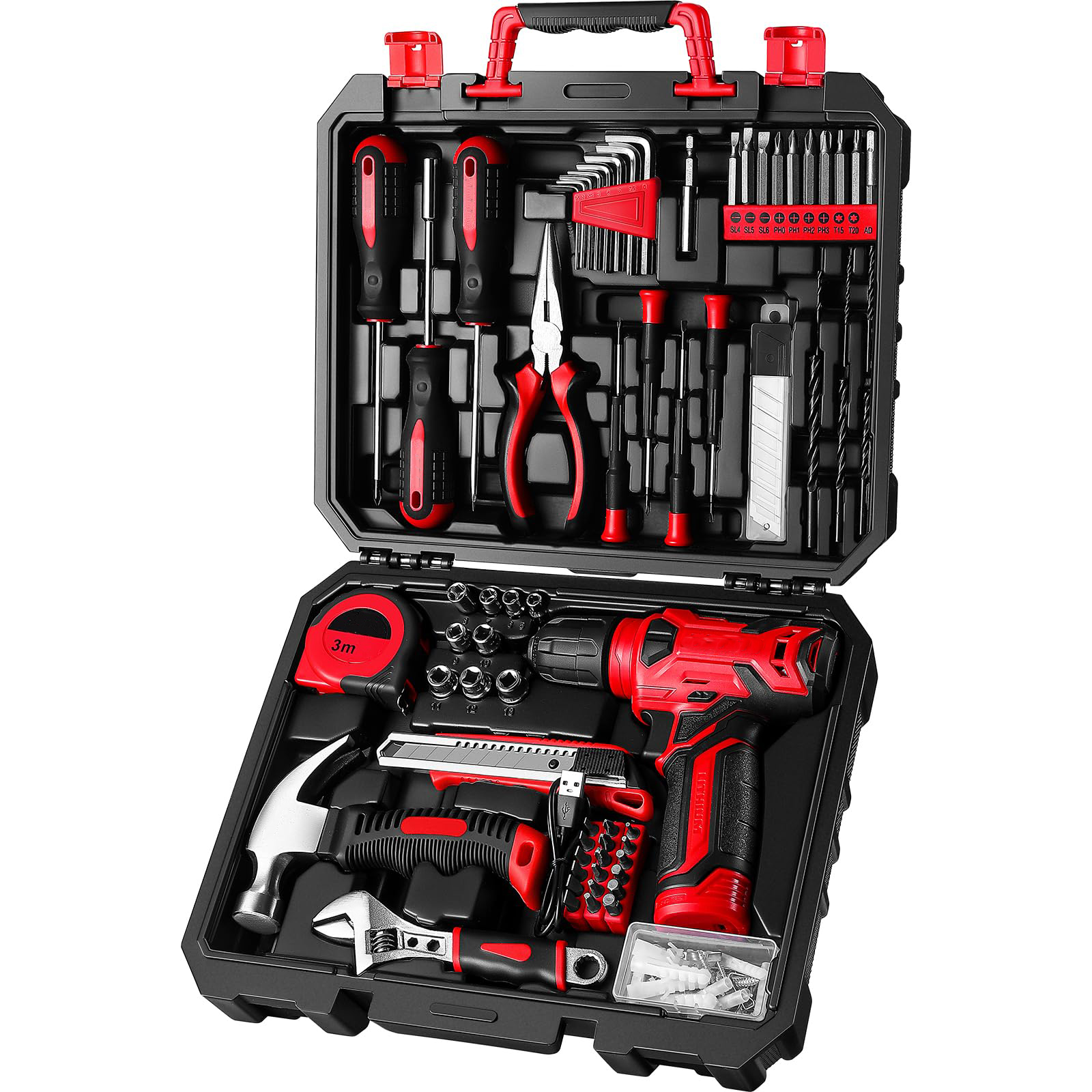 JJJSHOP 126-Piece Pink Tool Set with 8V Cordless Drill