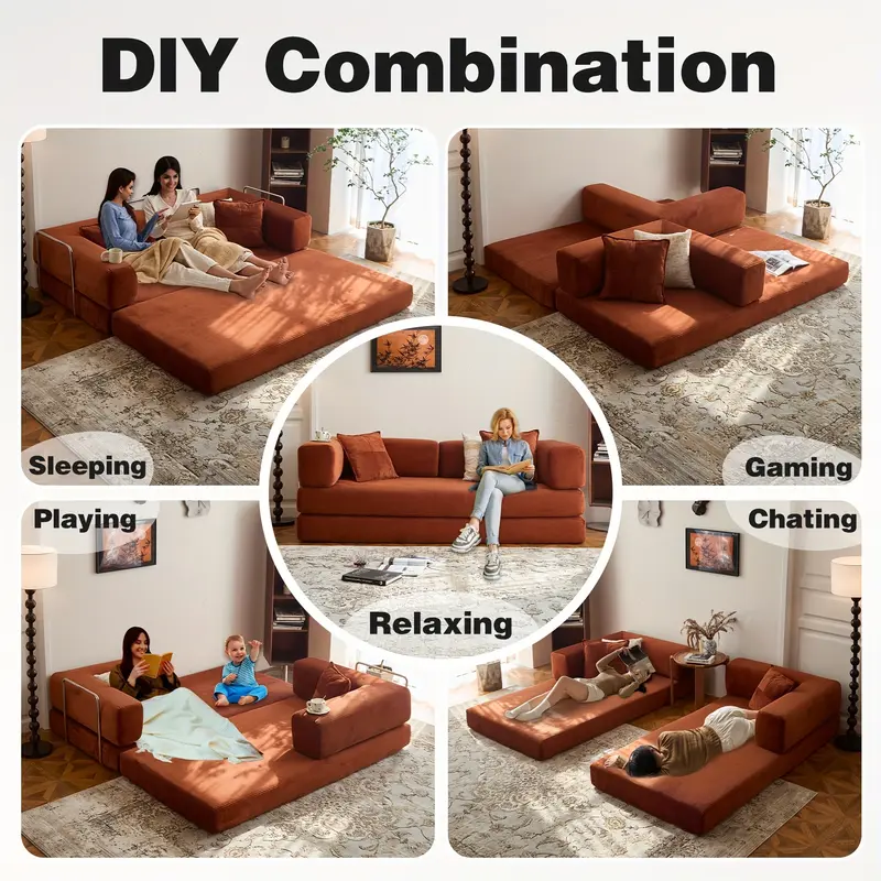 78-108'' Sofa Bed Cloud Couch Corduroy Upholstered Sectional Convertible Multi-Functional Floor Sofa for Living Room & Apartment Furniture