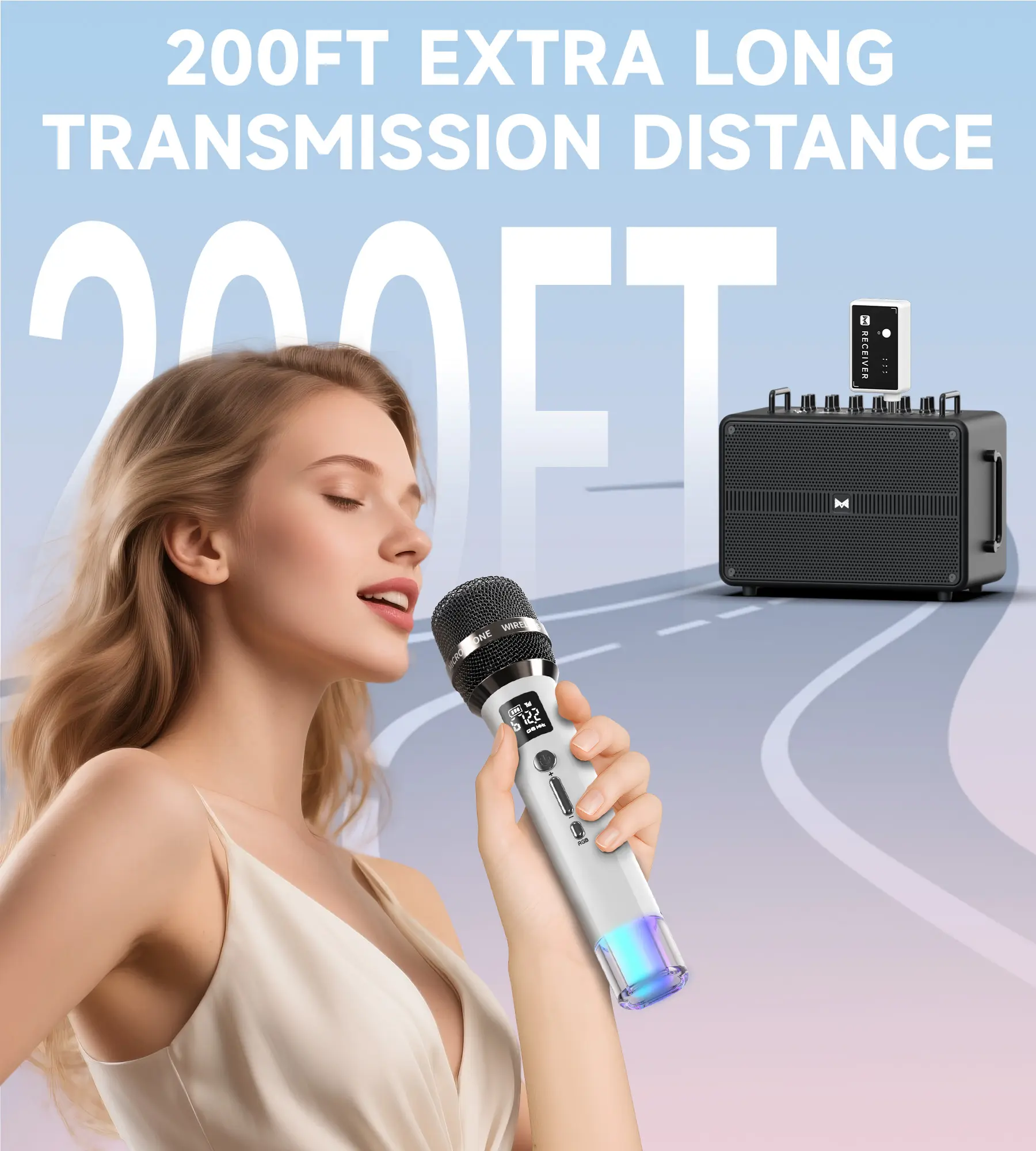 【twain】Wireless Microphone with LED Lights, 200FT Range