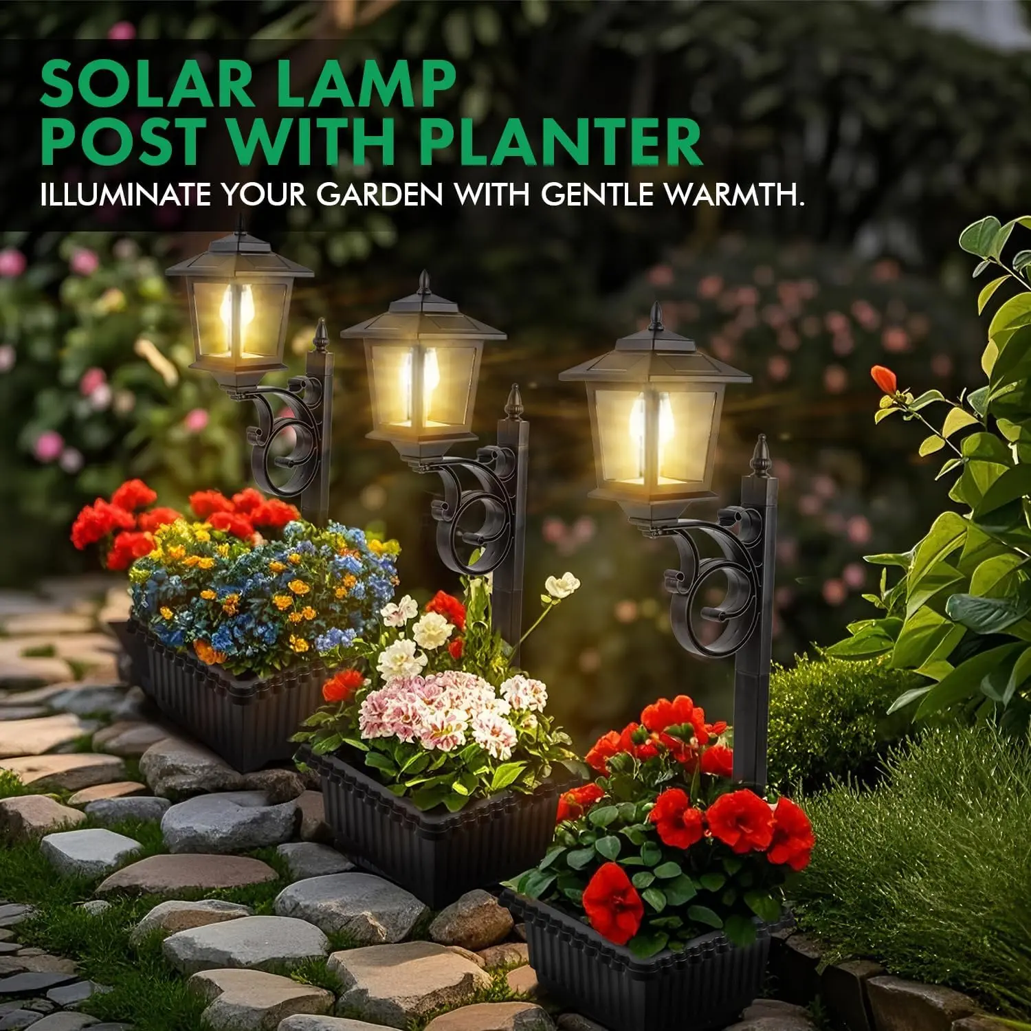 Hoodink 1/2 Pcs Solar Post Light With Planter, Room Decor For Easter Wedding Decorations, Black Post Light, 2 In 1 Outdoor Solar Post Light For Porch Front Door Patio Roadside Decoration