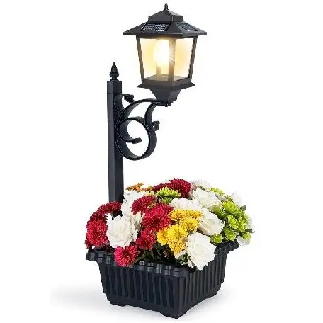 Hoodink 1/2 Pcs Solar Post Light With Planter, Room Decor For Easter Wedding Decorations, Black Post Light, 2 In 1 Outdoor Solar Post Light For Porch Front Door Patio Roadside Decoration