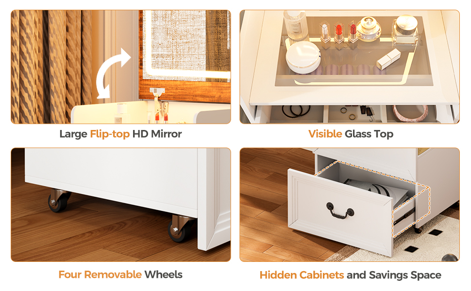 Smart body-sensing LED lighting with hidden storage drawer and open shelf