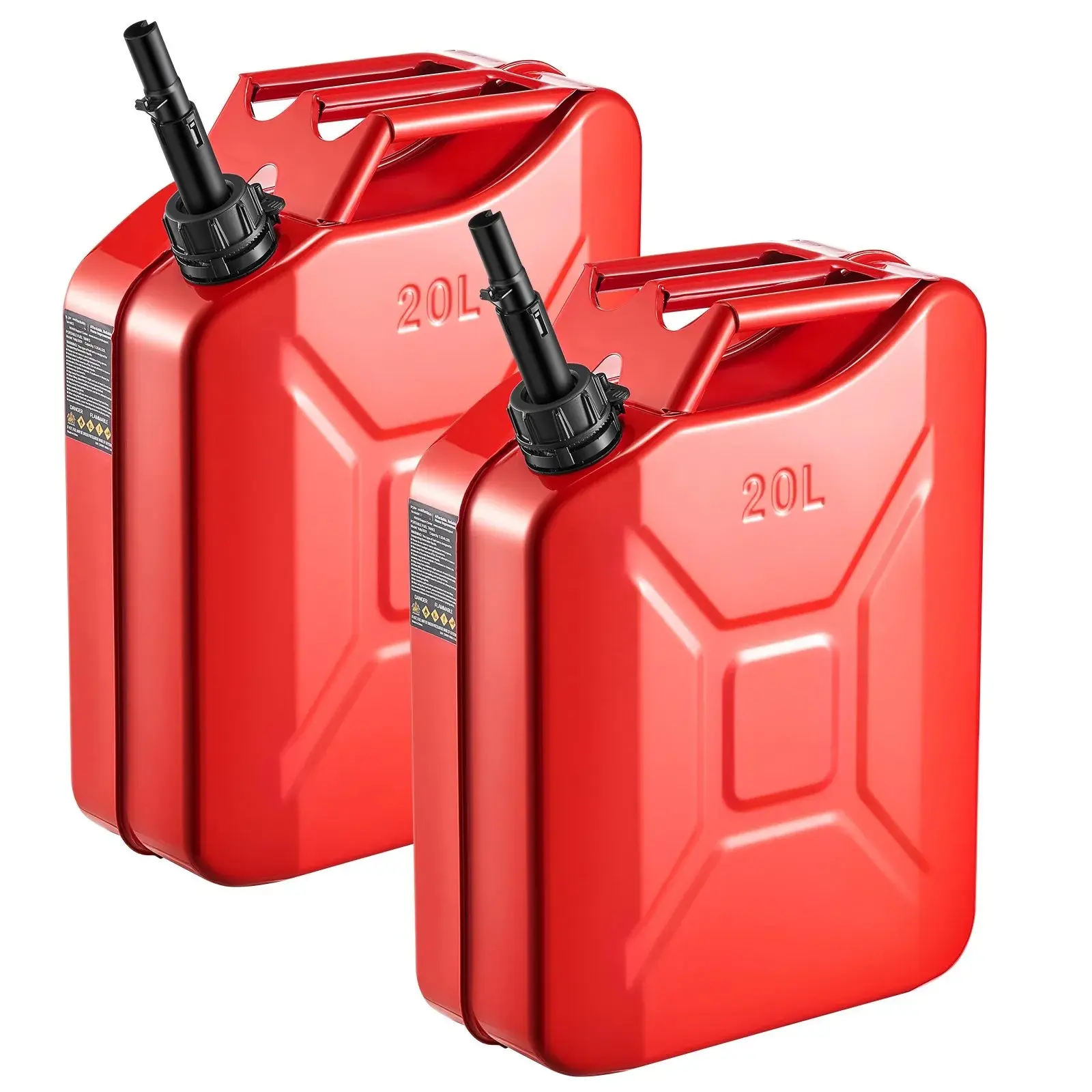 VEVOR Jerry Fuel  Metal Fuel Container, Summervibes,Summervibes, 5.3 Gallon, Fuel Jerry Can with Spout and Comfort Handle, 6 L/min Max Flow Rate, Leakproof & Corrosion-resistant Metal Gas Tank Most Cars Motorcycle ATV UTV, Red, 2 Packs