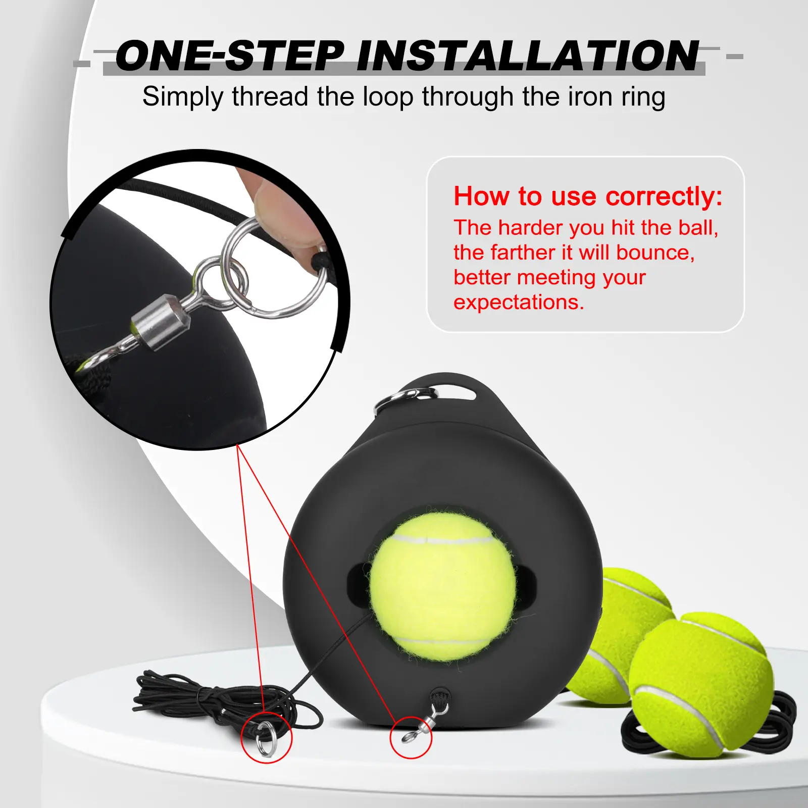 Hikeen Premium Tennis Trainer Rebound with Metal Base, Portable Set with 3 Highly Elastic String Balls, Ideal for Adult Kids and Beginners Training Outdoor Gear Sports Rackets