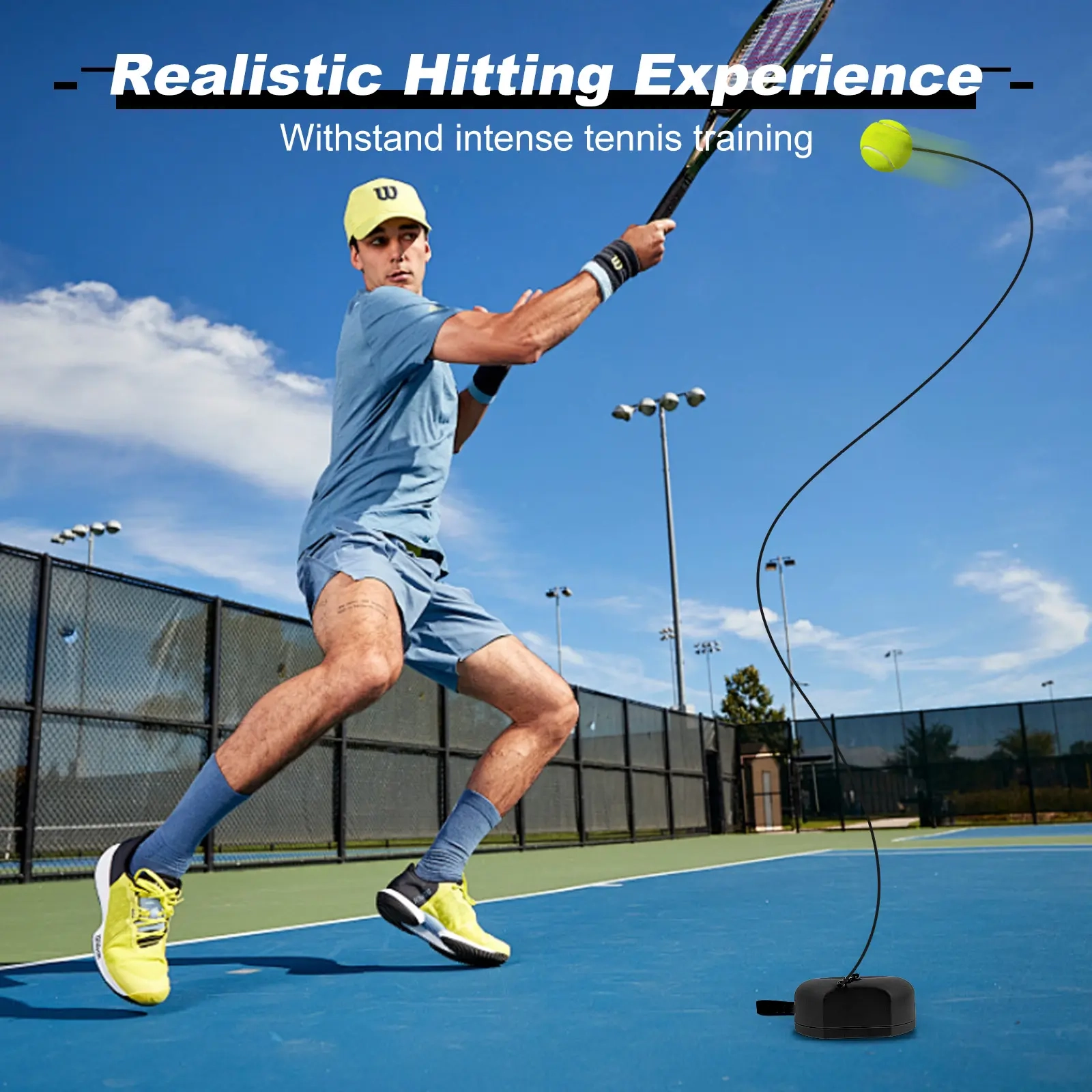 Hikeen Premium Tennis Trainer Rebound with Metal Base, Portable Set with 3 Highly Elastic String Balls, Ideal for Adult Kids and Beginners Training Outdoor Gear Sports Rackets