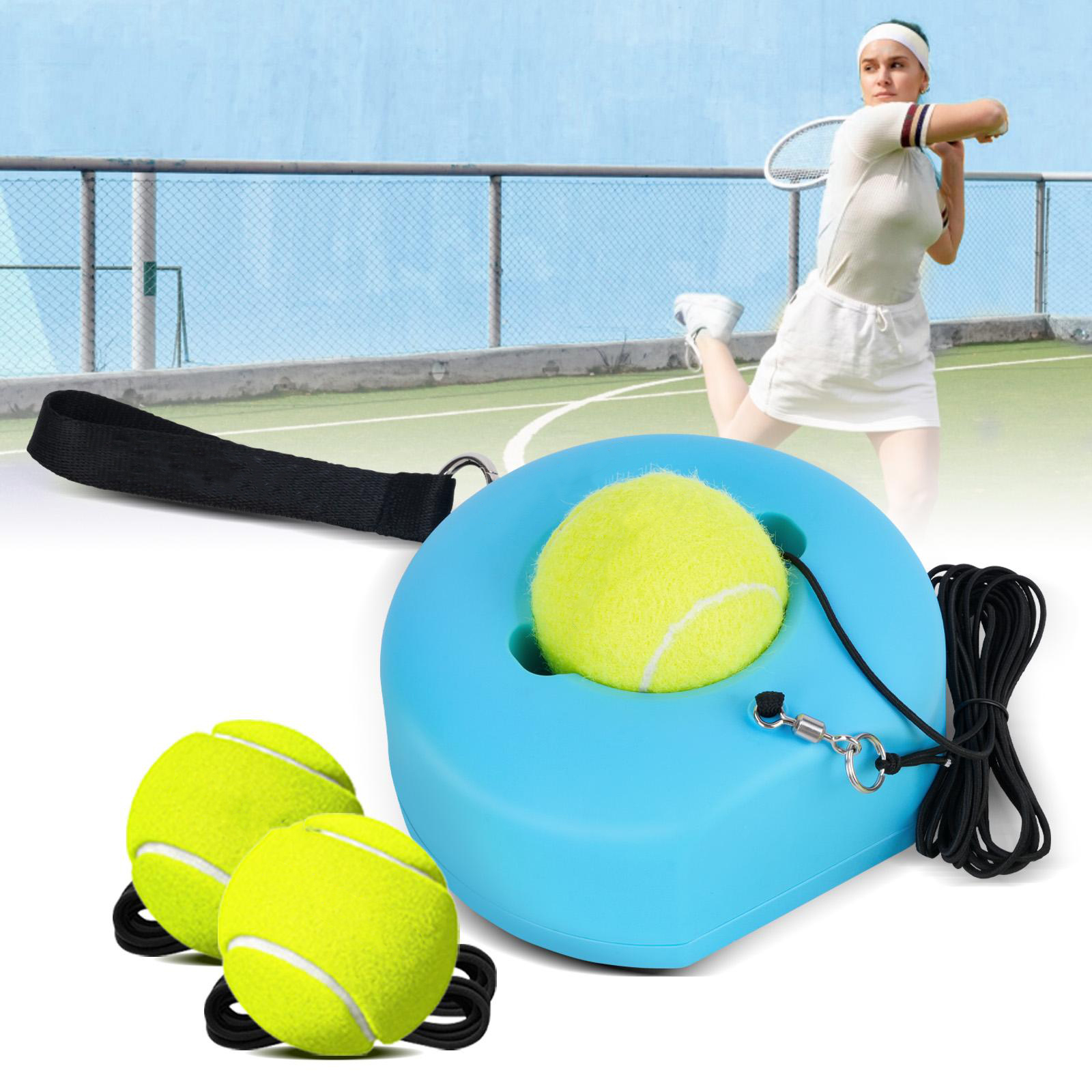 Hikeen Premium Tennis Trainer Rebound with Metal Base, Portable Set with 3 Highly Elastic String Balls, Ideal for Adult Kids and Beginners Training Outdoor Gear Sports Rackets