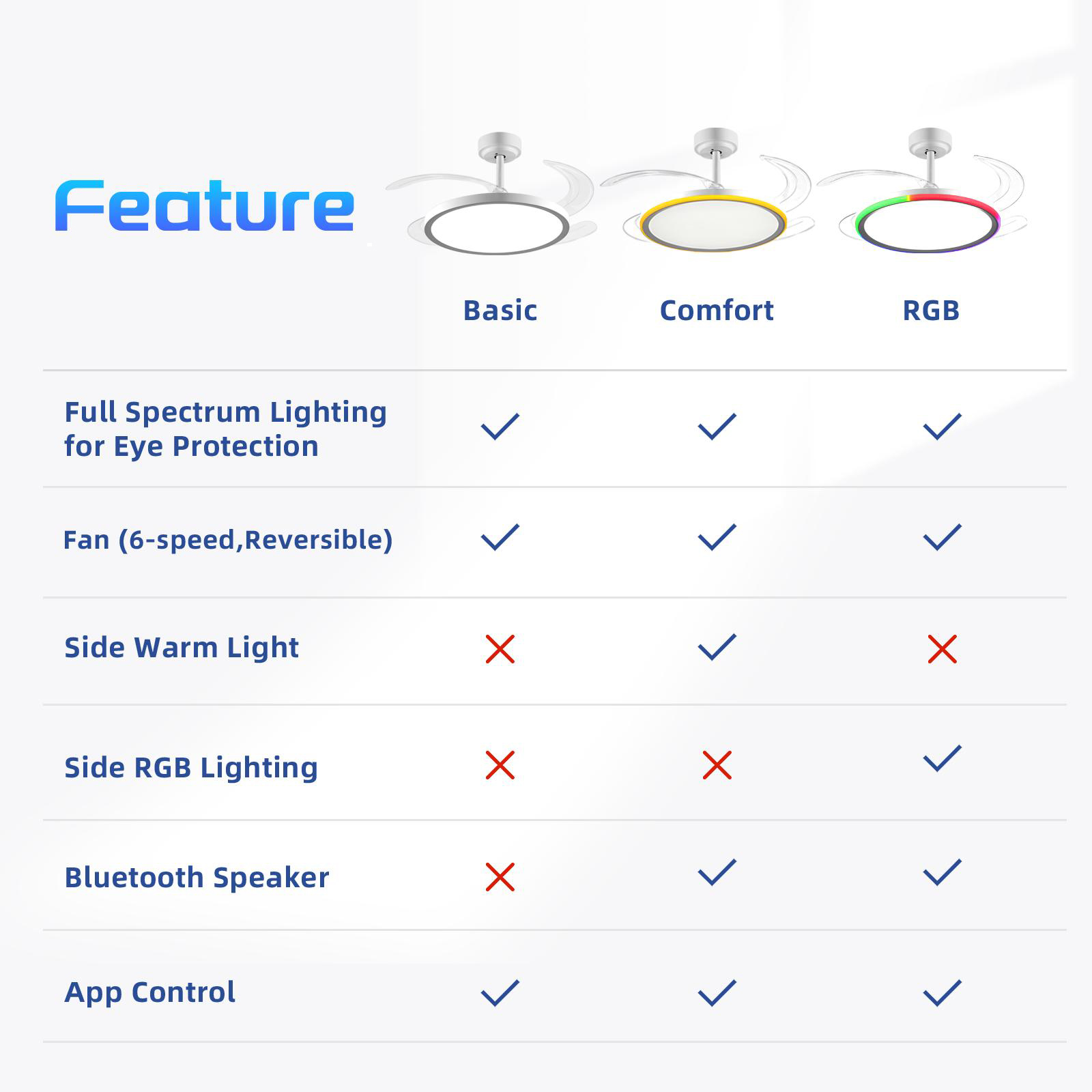 42 Inch Slim Invisible Ceiling Fan with RGB Lights
