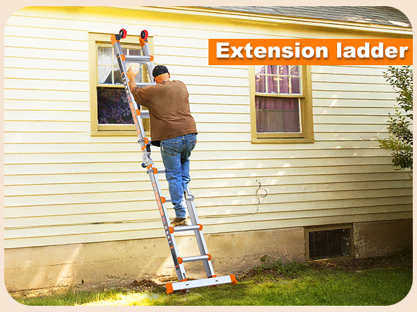 Extension ladder reaching second story