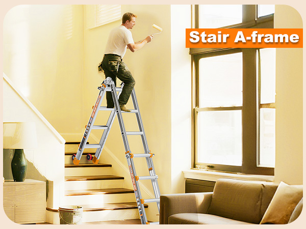 Stair A-frame ladder for stairway painting