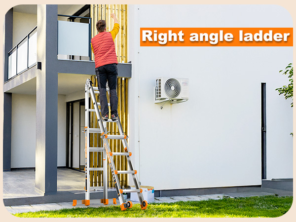Right angle ladder for exterior wall work