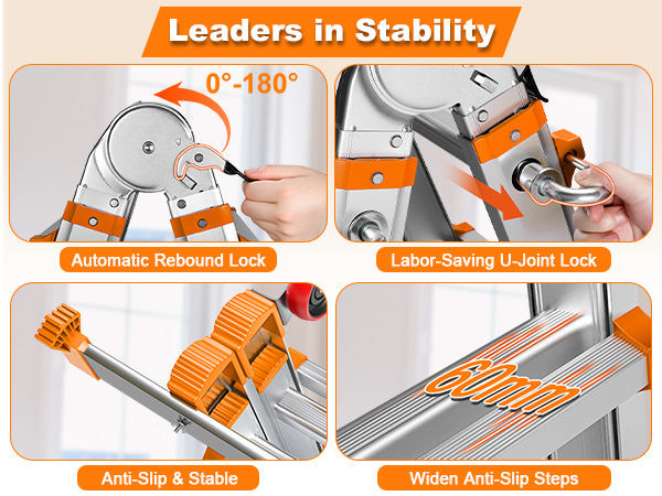 Stability details &mdash; locks, hinges, feet, rungs