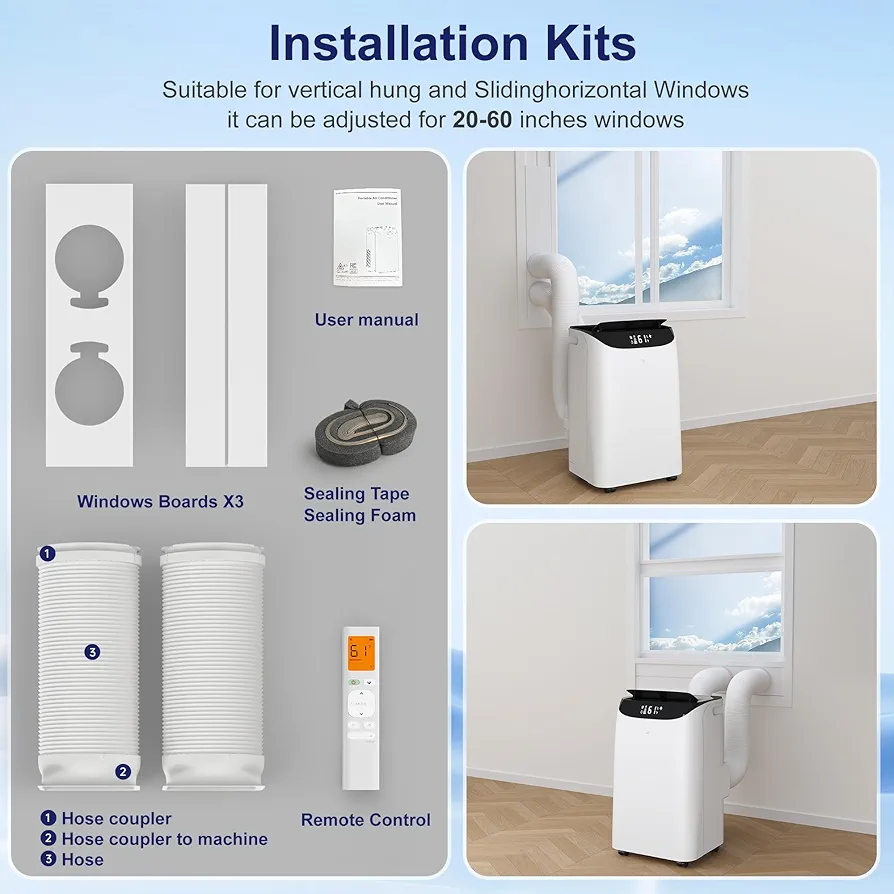 Inverter 16000BTU Portable Air Conditioners with Remote, Free Stand Cooling Portable AC Unit for Room up to 800 sq.ft, with Dehumidifier & Fan, Dual Hose, Quiet Sleep Mode(35dB), Windows Kit
