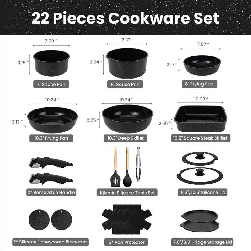 JJJSHOP Non-Toxic Ceramic Cookware Set - 22pcs