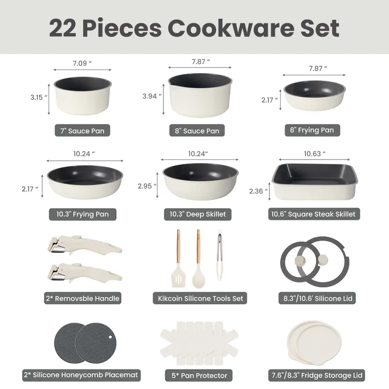 JJJSHOP Non-Toxic Ceramic Cookware Set - 22pcs