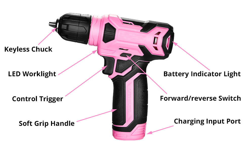 8V cordless drill labeled diagram &mdash; 7 key features