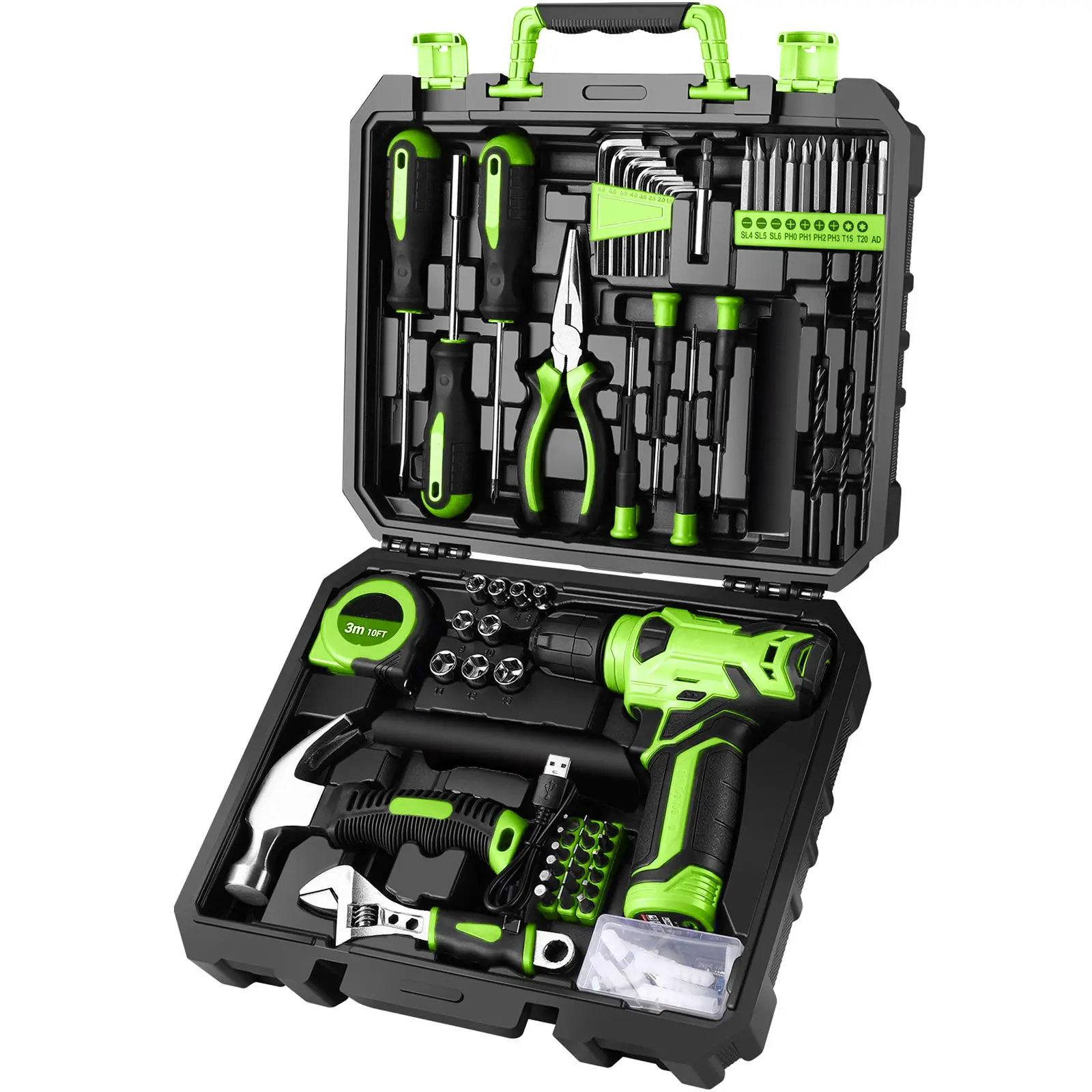 JJJSHOP 126-Piece Pink Tool Set with 8V Cordless Drill