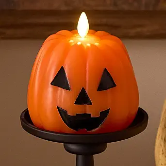 Stacked Jack-o-Lanterns Pumpkins Figural (Russet Orange) Flameless Candle Real Wax Moving Flame LED Candle (3.1" x 6"),