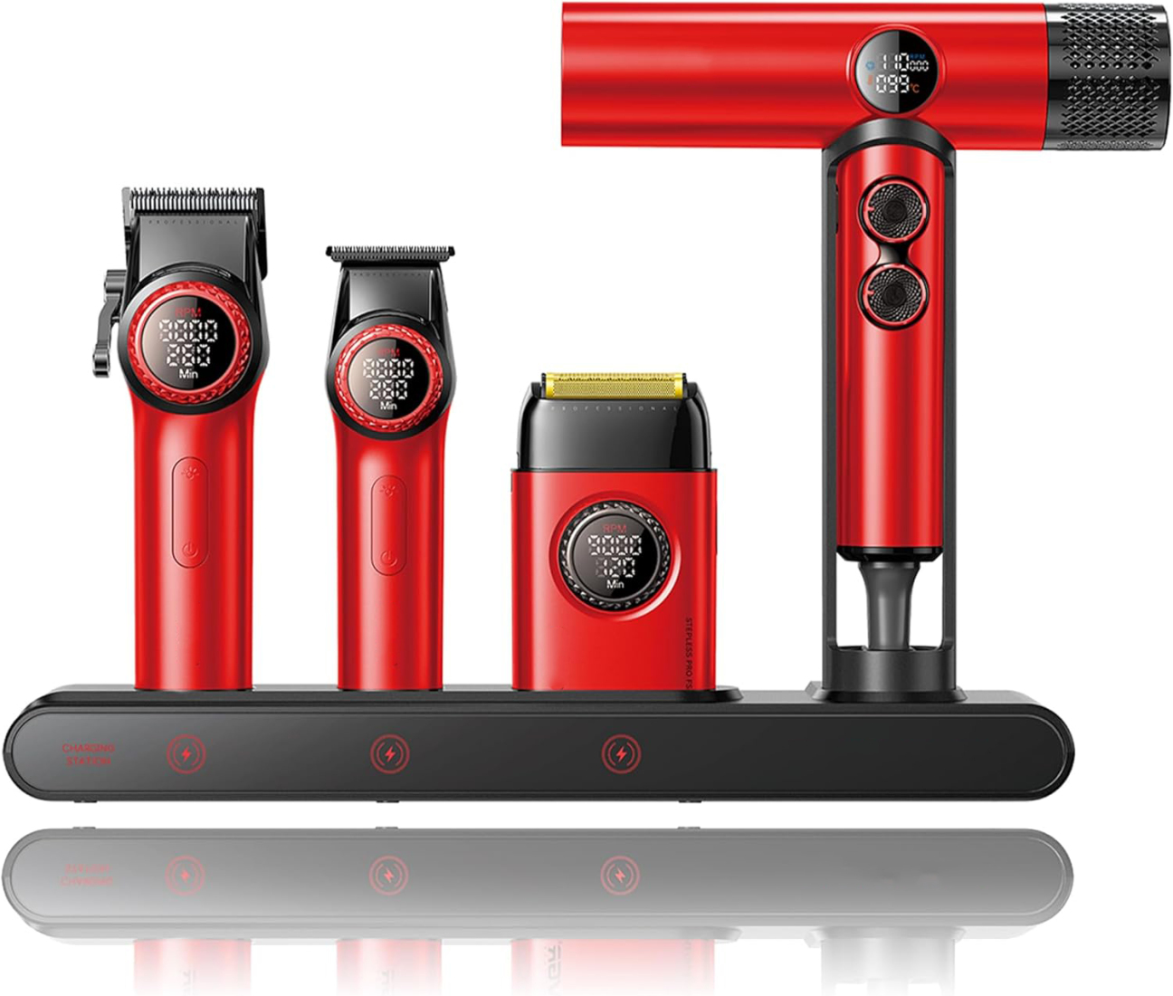 Professional Men Hair Clipper & Trimmer Kit | 11000RPM, Long‑Lasting Battery, Charging Base, Travel Case, DLC & Stainless Steel Blades