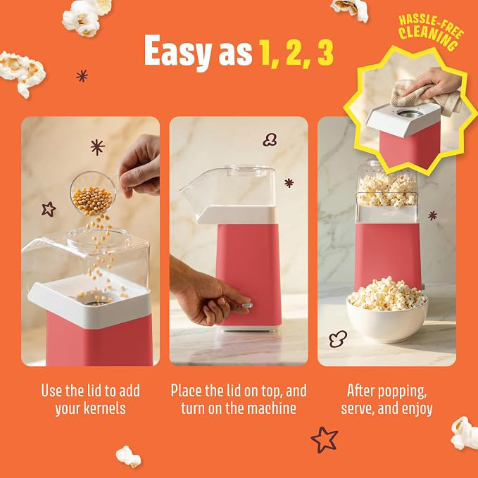 Hot Air Popcorn Maker  14-Cup Oil-Free Electric Popcorn Popper, 1200W with Measuring Cup