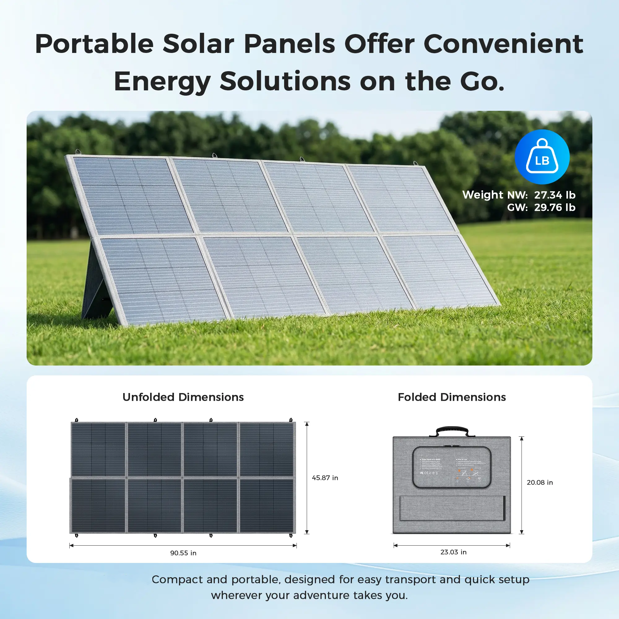 400W Foldable Solar Panel 41V 10A - Portable Off-Grid Charger for Camping RV & Home Backup, 23.5% ETFE High-Efficiency, Waterproof Dust-Resistant, Adjustable 8F Bracket, XT60/Anderson Ready