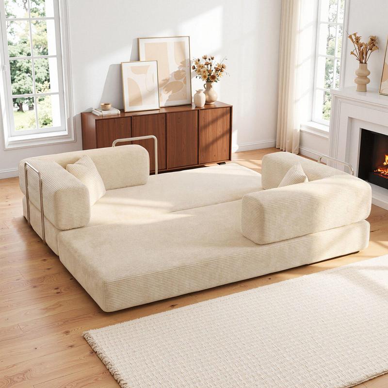 78-108'' Sofa Bed Cloud Couch Corduroy Upholstered Sectional Convertible Multi-Functional Floor Sofa for Living Room & Apartment Furniture