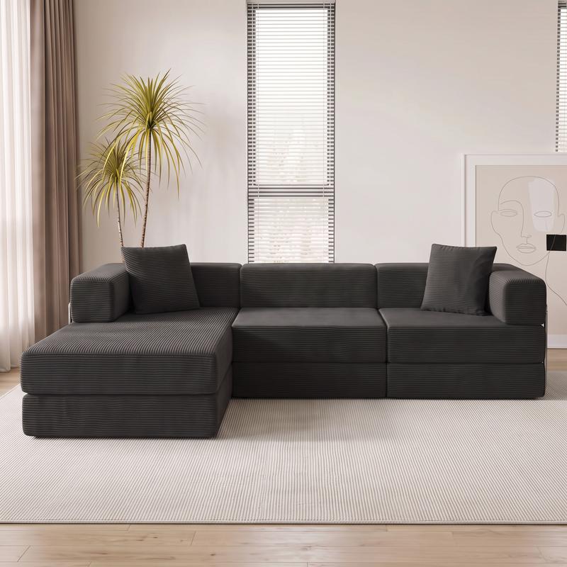 78-108'' Sofa Bed Cloud Couch Corduroy Upholstered Sectional Convertible Multi-Functional Floor Sofa for Living Room & Apartment Furniture