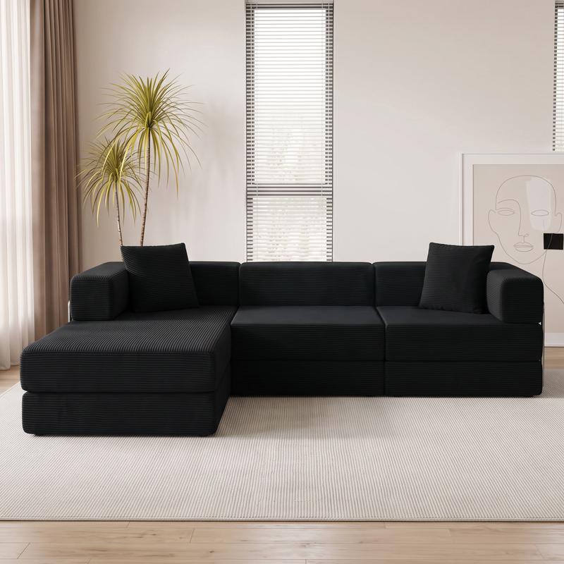 78-108'' Sofa Bed Cloud Couch Corduroy Upholstered Sectional Convertible Multi-Functional Floor Sofa for Living Room & Apartment Furniture