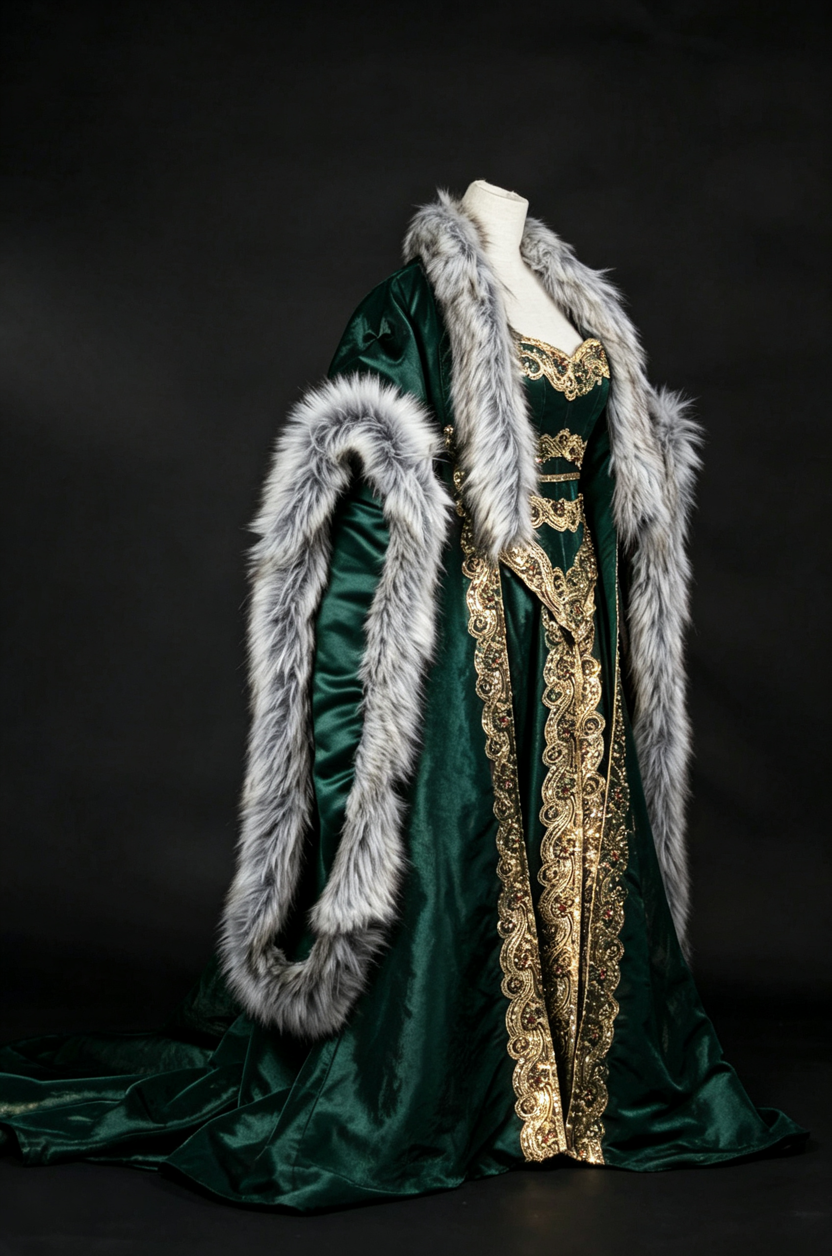 Dreamy dress Queen Gown With Fur Cloak