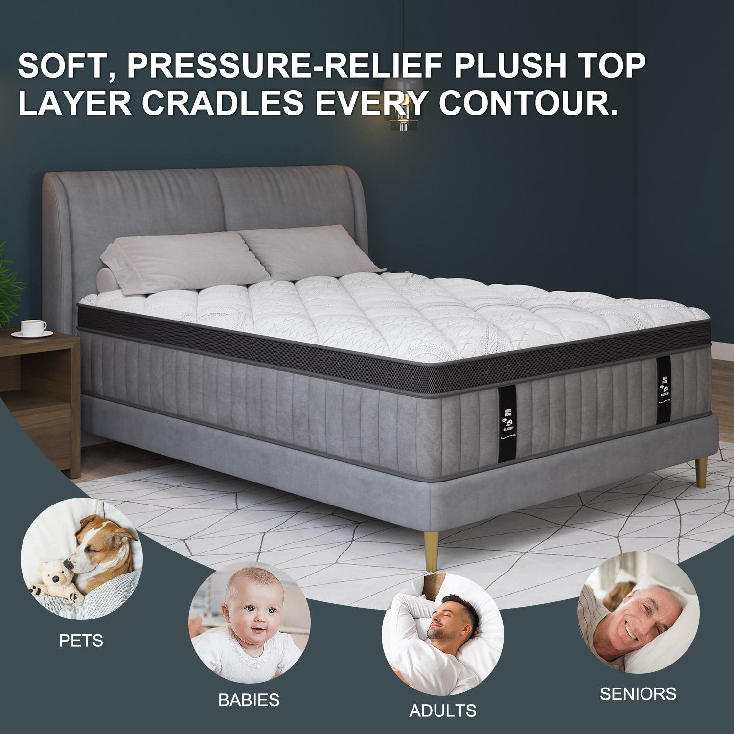 Plush pressure-relief top layer with universal appeal for all ages