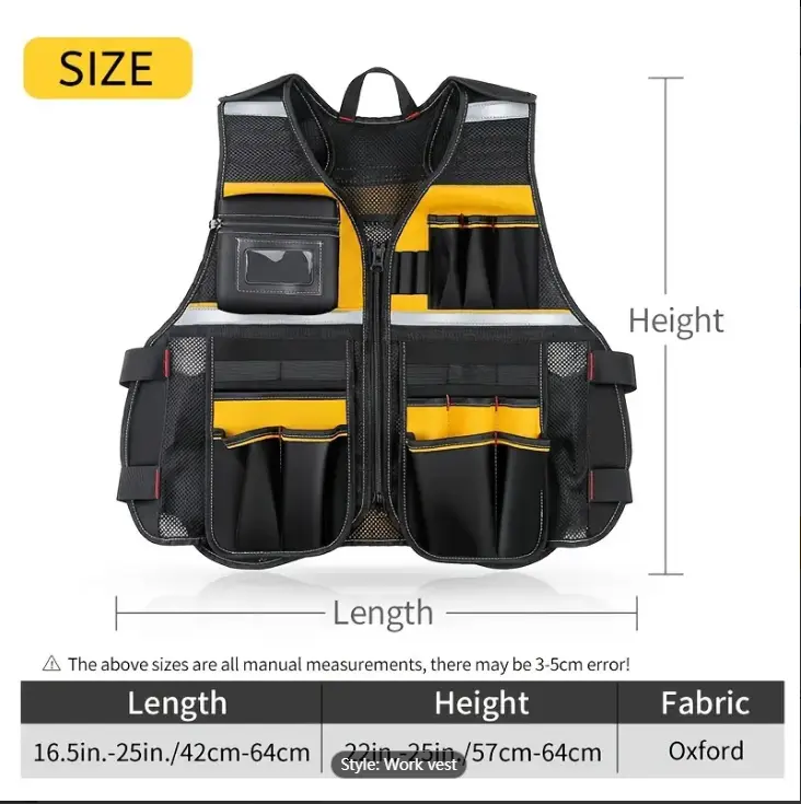 Reflective Electrician's Work Vest - Multifunctional, Wear Resistant & Tool Bag - Construction Safety