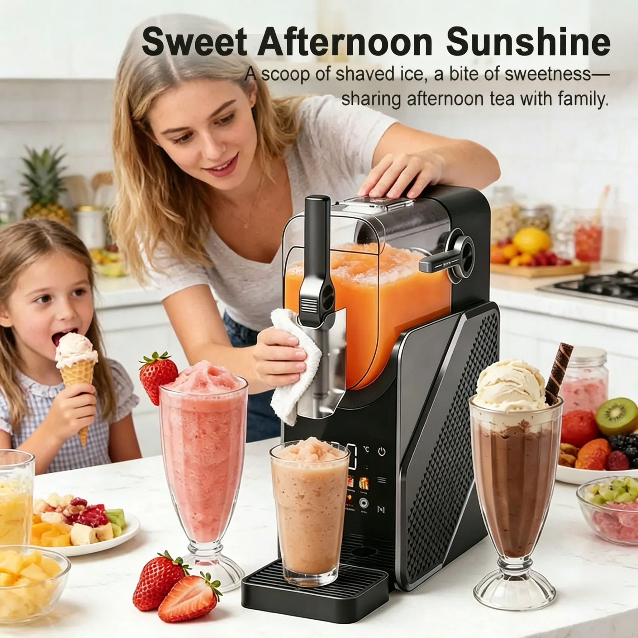 lushie Machine, Soft Serve Ice Cream Maker， Auto-Clean Ice Shaver, 3 Preset Programs Professional for Home, No Ice Needed  Make Margaritas, Milkshakes & Smoothies with One Touch Summervibes