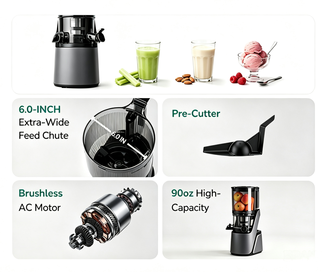 3-in-1 multi-purpose cold press juicer with wide feed chute