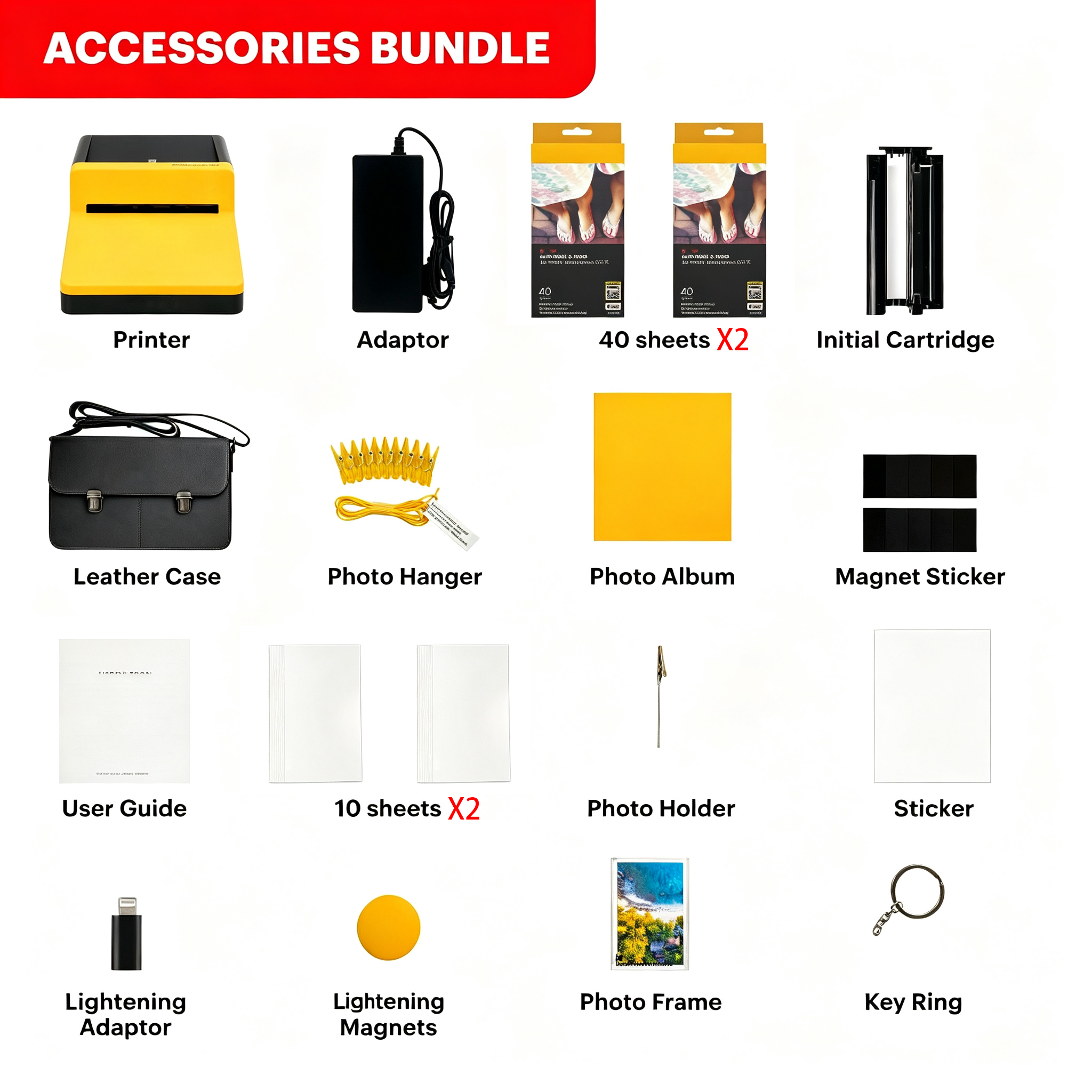 Instant Photo Printer Accessory Bundle (4x6 inches), Initial 10 Sheets + 40 Sheet Pack