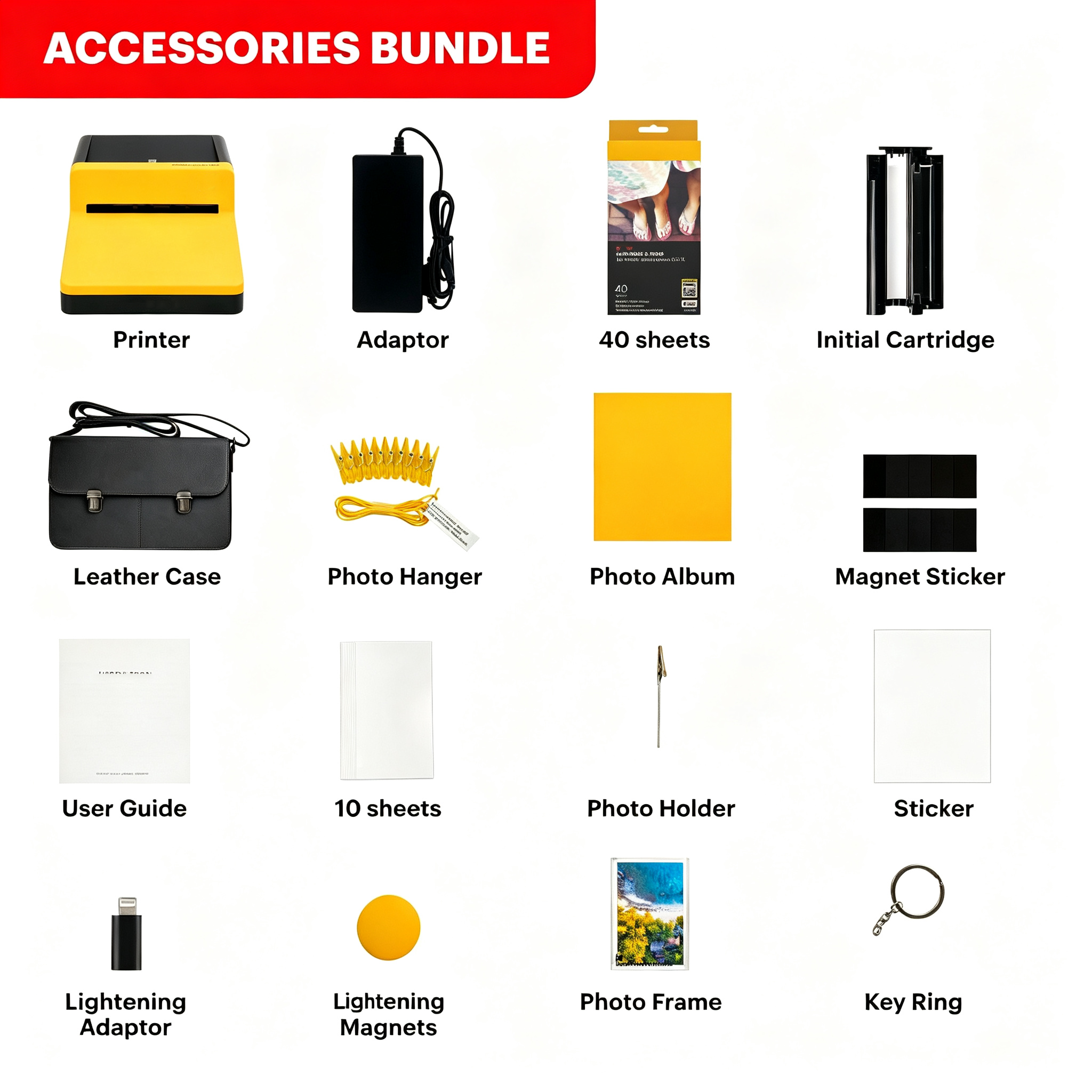 Instant Photo Printer Accessory Bundle (4x6 inches), Initial 10 Sheets + 40 Sheet Pack