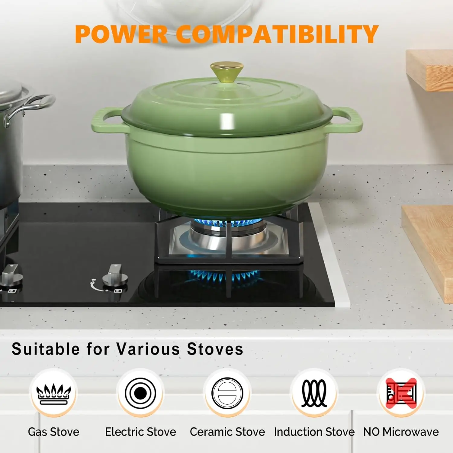 JJJSHOP Enameled Cast Iron Round Dutch Oven, 5/6/7.5QT Pot with Lid &Dual Handles with Silicone Gloves,Oven Safe up to 500°F, Heavy-Duty Pre-Seasoned Cookware for Bread Baking, Braising, Stews, Roasting,TikTokShopBlackFriday