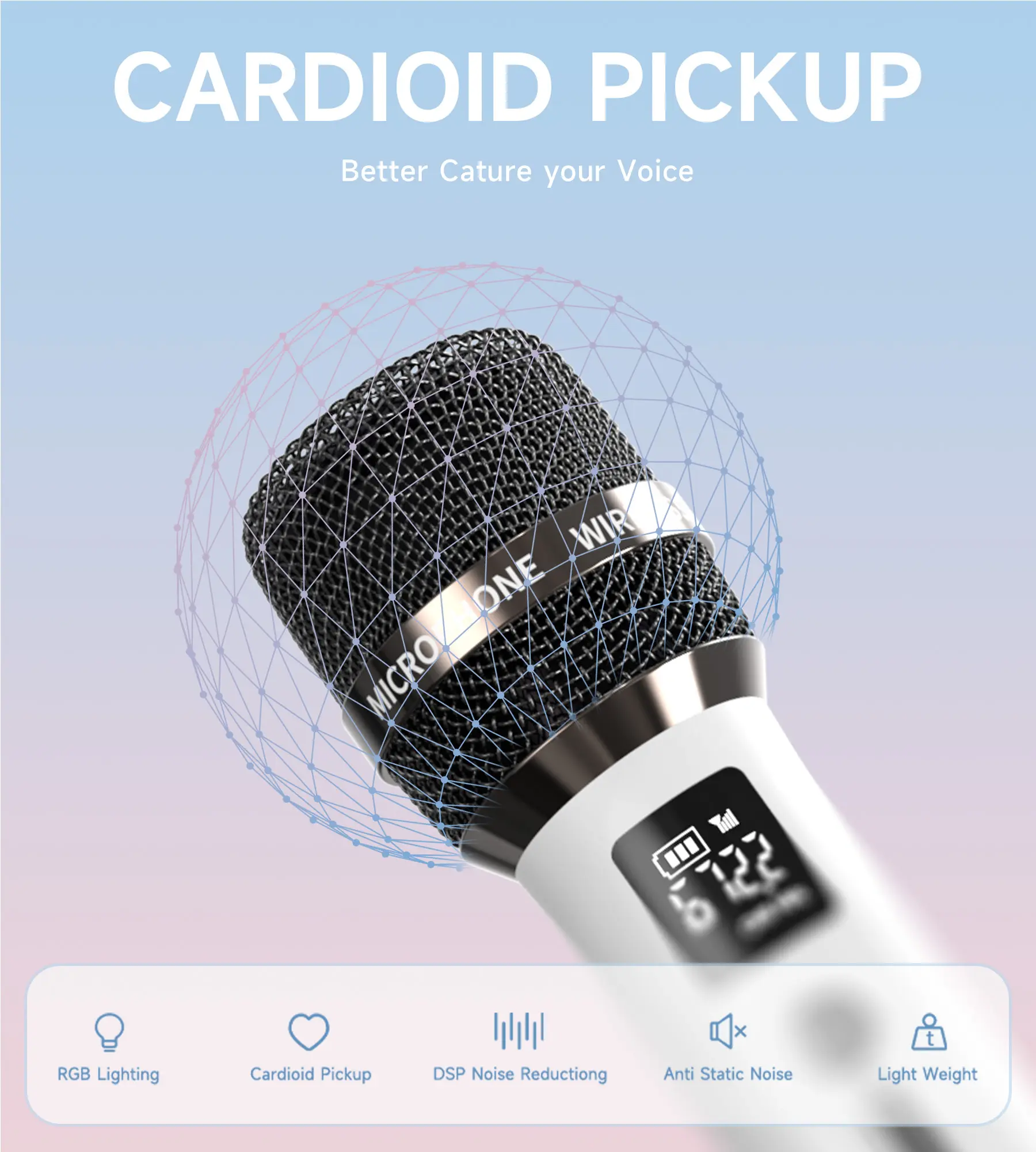 【twain】Wireless Microphone with LED Lights, 200FT Range