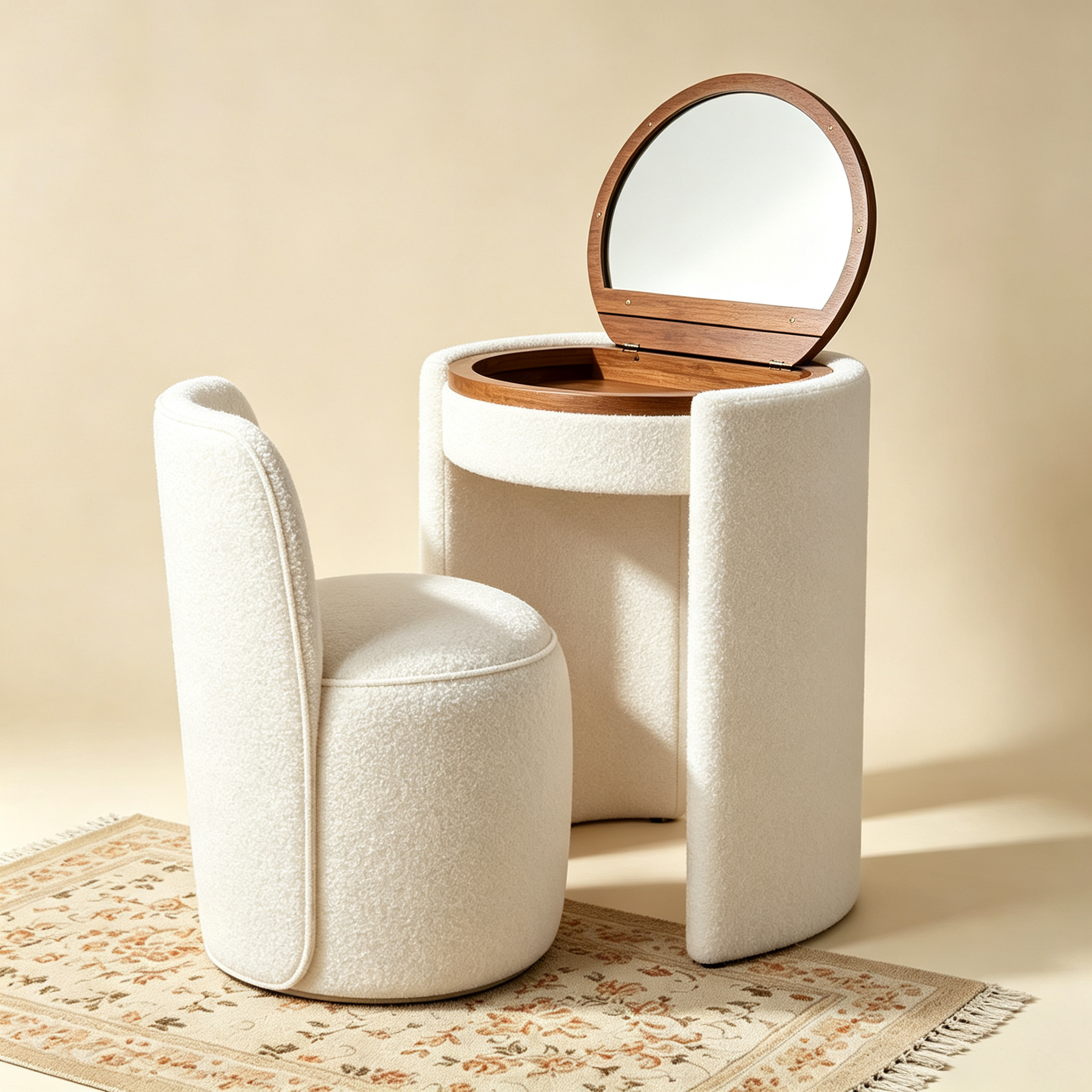 Cream Off-White boucle vanity desk set