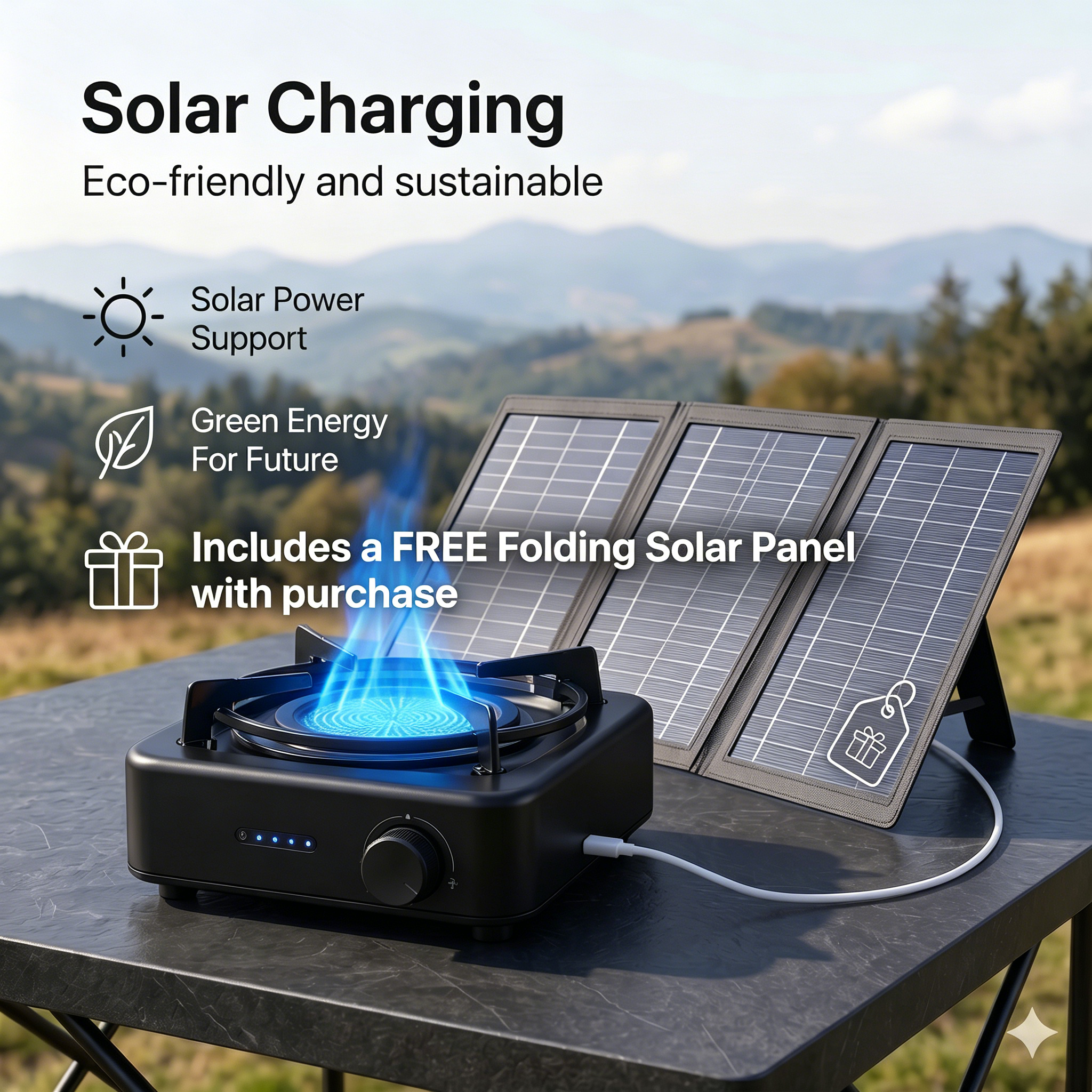Portable USB Rechargeable Electric Stove – Smokeless Cordless Cooker with Solar Charging Support