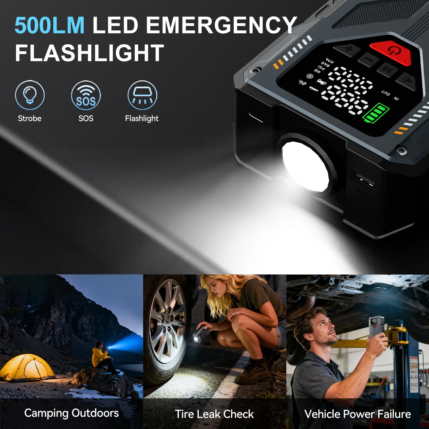16800mAh [ 5 in 1 Function ] Portable Car Jump Starter With Air Compressor 6000A (7.5L Gas, 6.0L Diesel) With 150 PSI Tire Inflator, 12V Car Battery Jump Power With LED Light