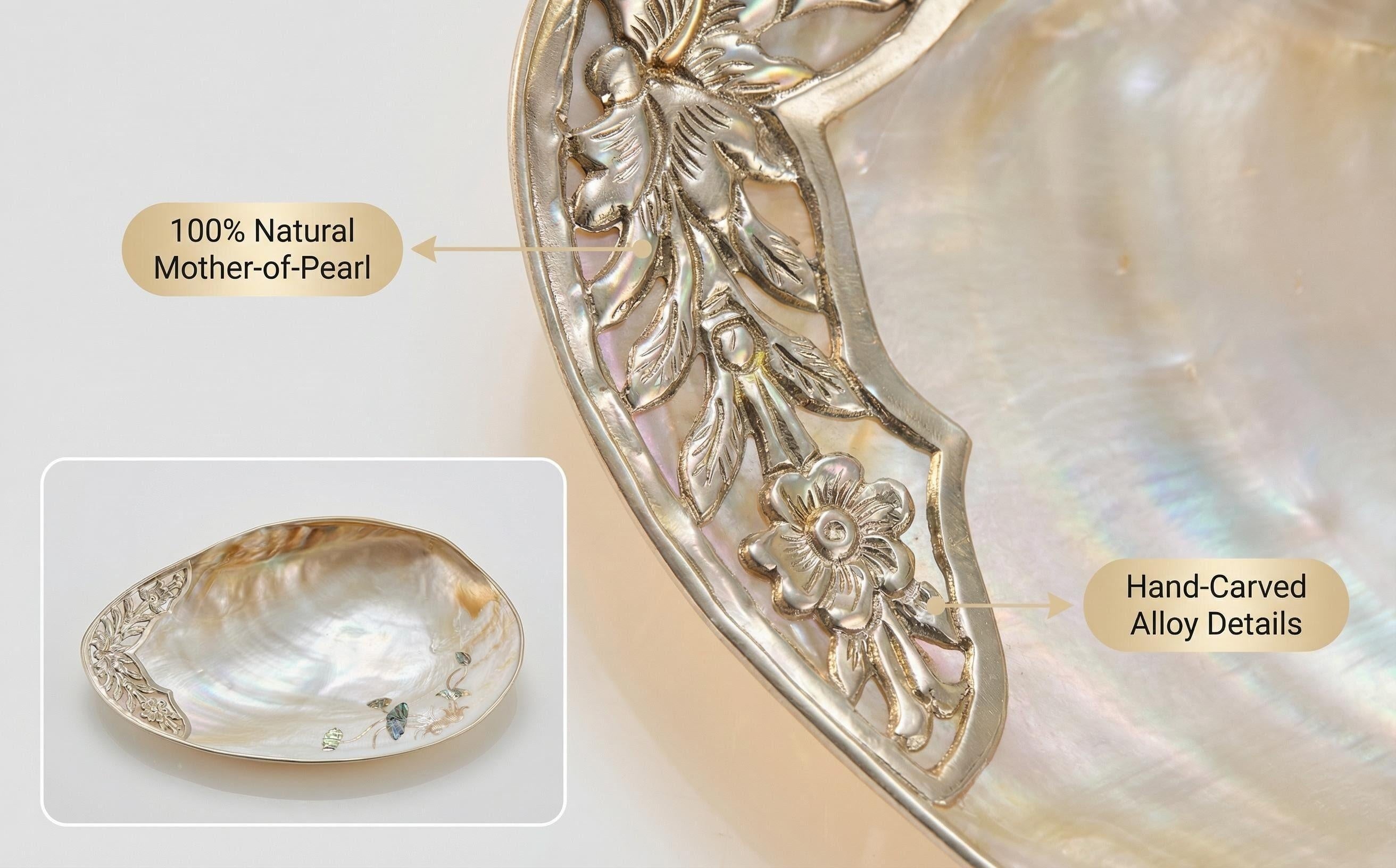 Large natural shell serving plate with gilded edge
