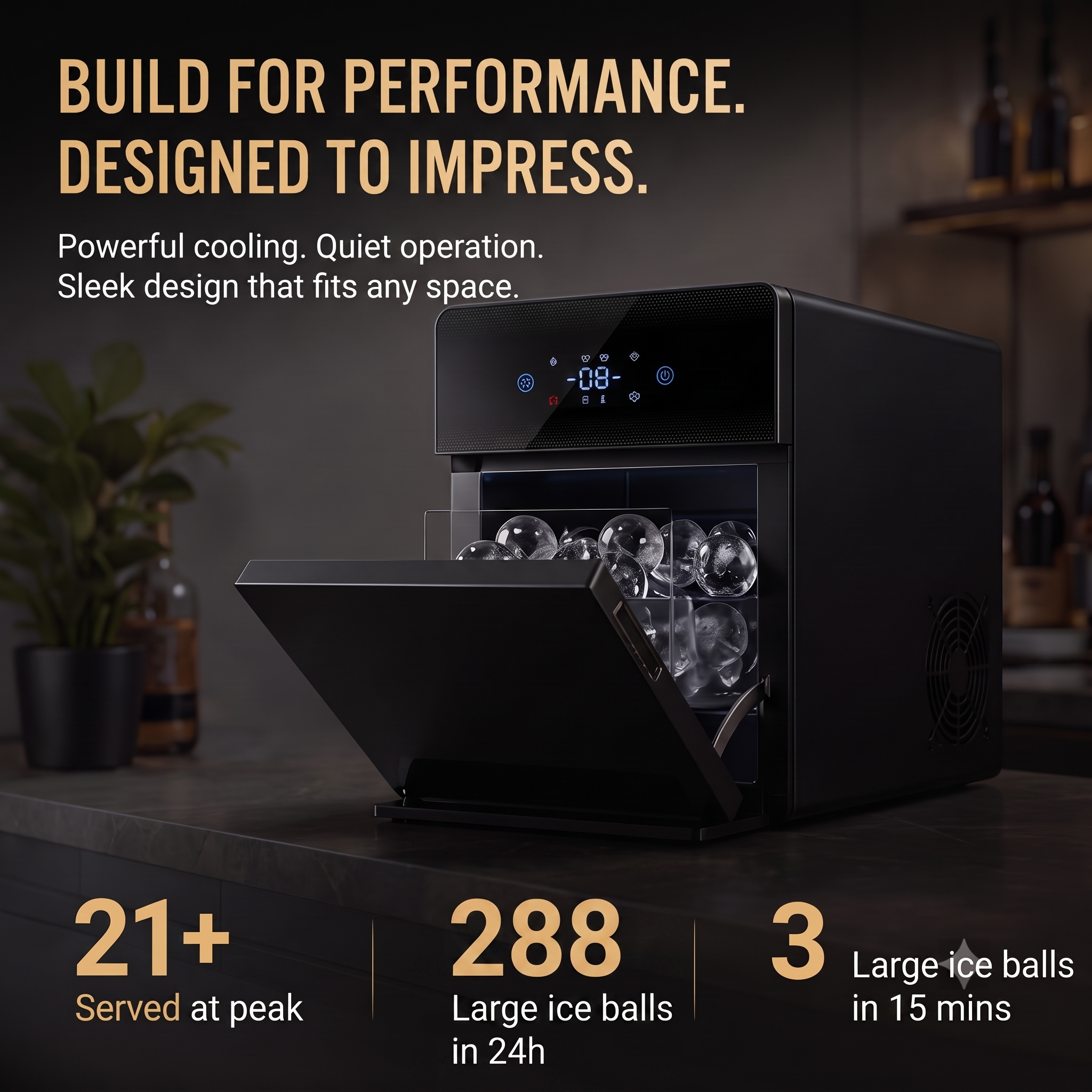 3.2" Clear Ice Ball Maker Countertop, Sphere Ice Maker with Automatic Water Supply, 3 pcs in 15 Mins, 288 pcs/Day, Sphere Ice Maker with Automatic Water Supply, Self-Cleaning, Enhanced Insulation for Whiskey Bar