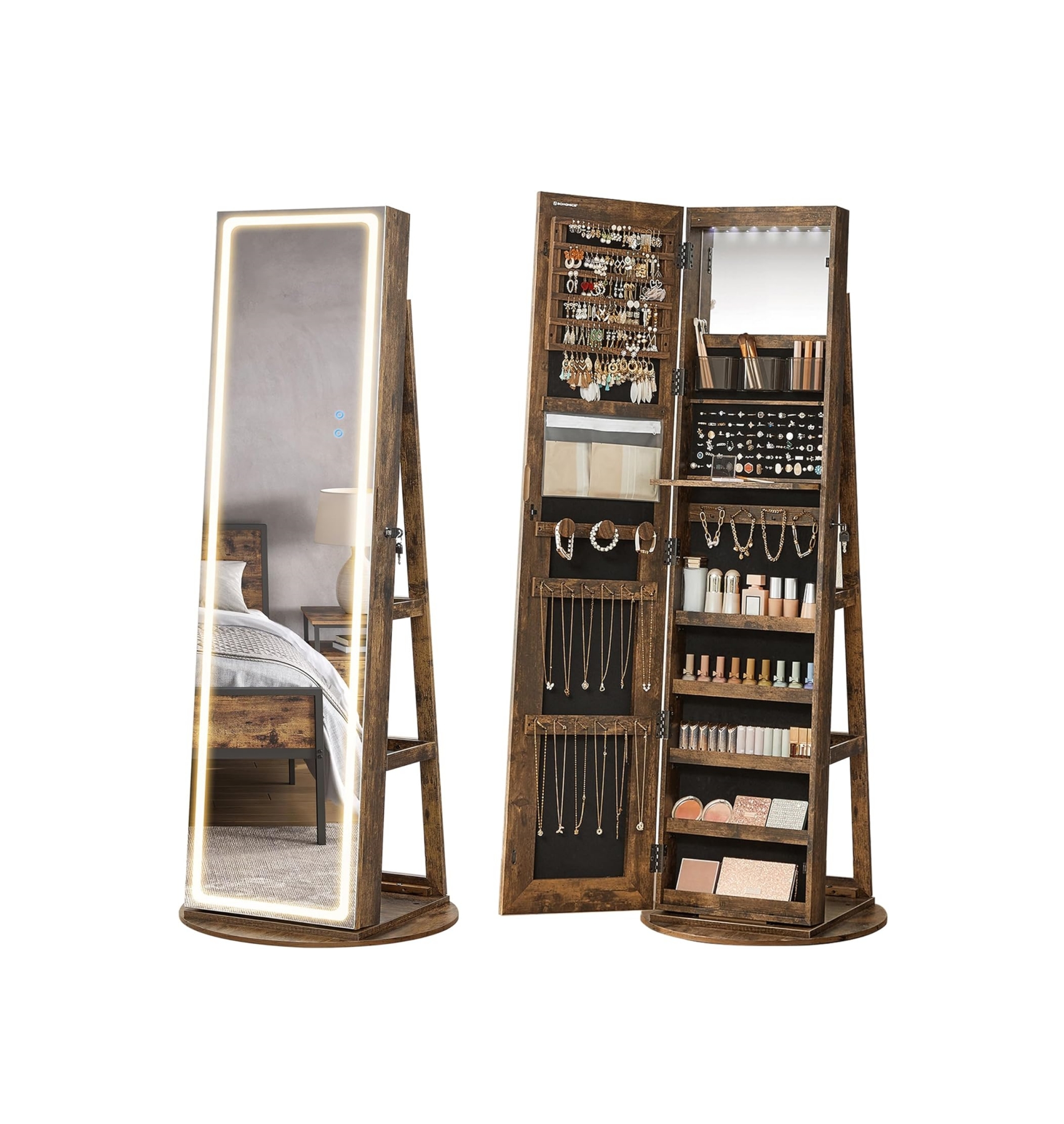 LED Mirror Jewelry Cabinet Standing