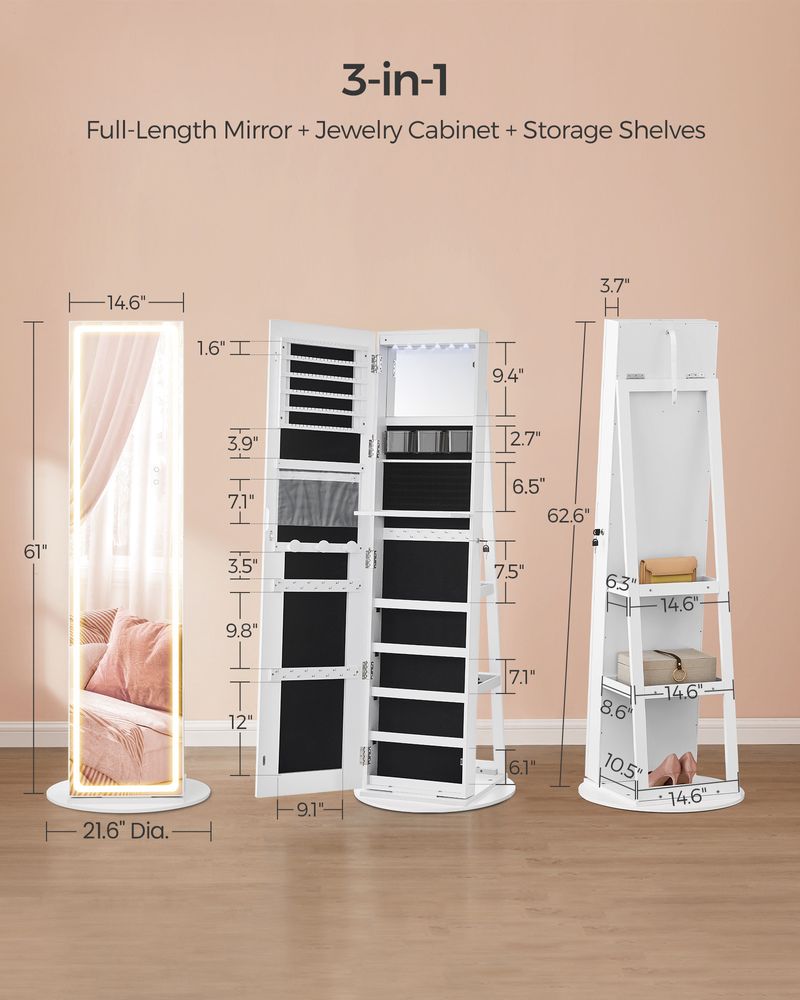LED Mirror Jewelry Cabinet Standing