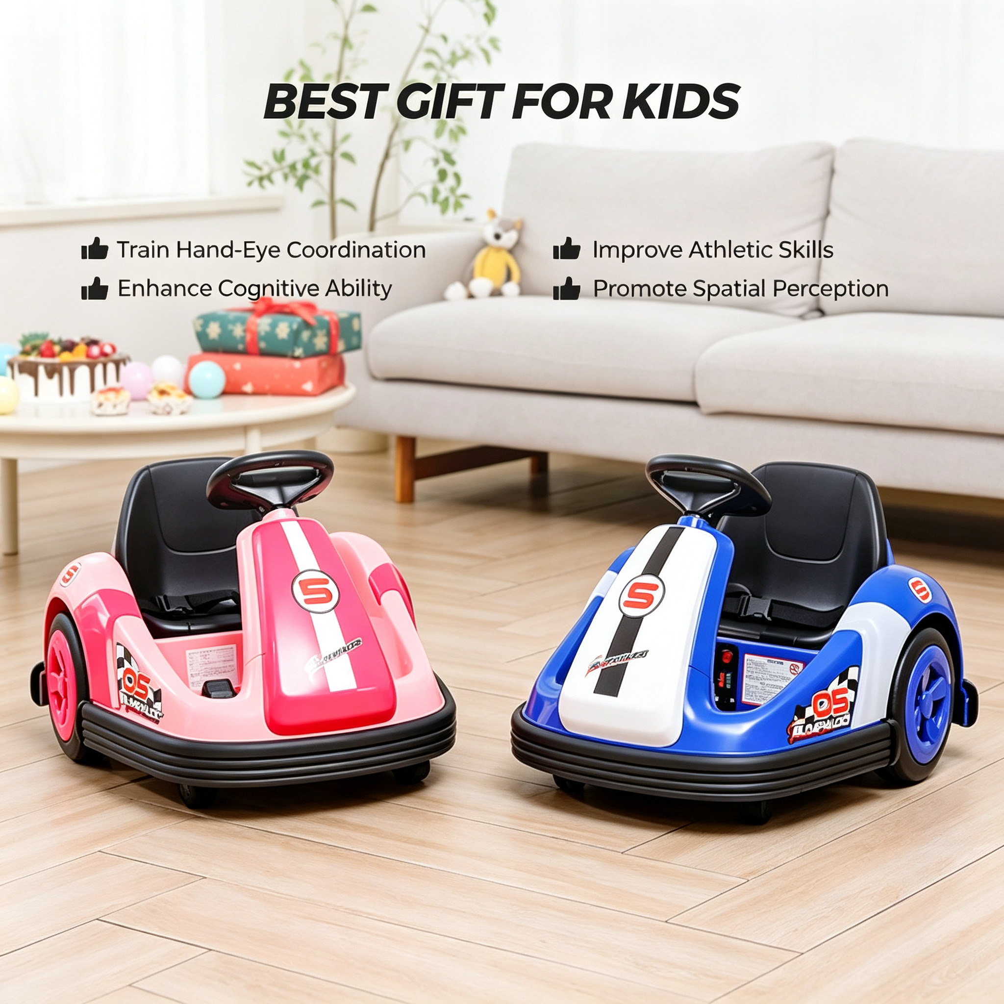 Kids Bumper Car with Big Wheel, 2.2 Mph Max, 12V Toddler Bumper Cars with Remote, Baby Bumping Toy Car with DIY Stickers, Music, Bluetooth,360 Degree-Spin,LED Lights