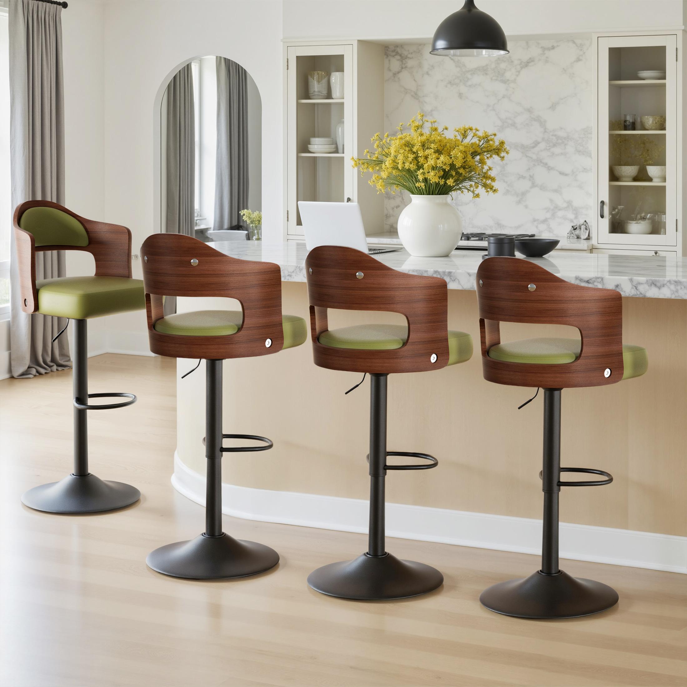 Swivel Bar Stools Set of 1/2 Seat Adjustable Height 24.5-33.5IN, Wooden Barstools PU Leather Upholstered Bar Chairs with Back & Footrest for Bar Kitchen Dining Room