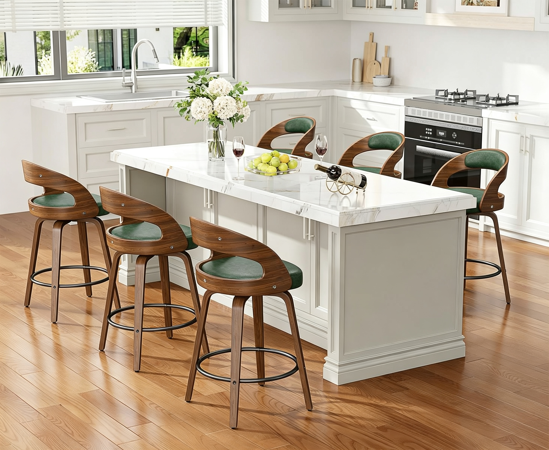 Bentwood swivel bar stool with mid back