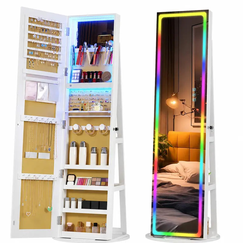🪞 360° Rotating LED Lockable Jewelry Armoire with Full‑Length Mirror
