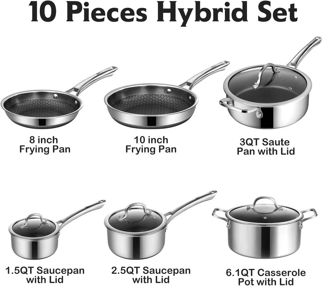 10 Pcs Hybrid Stainless Steel Cookware Sets